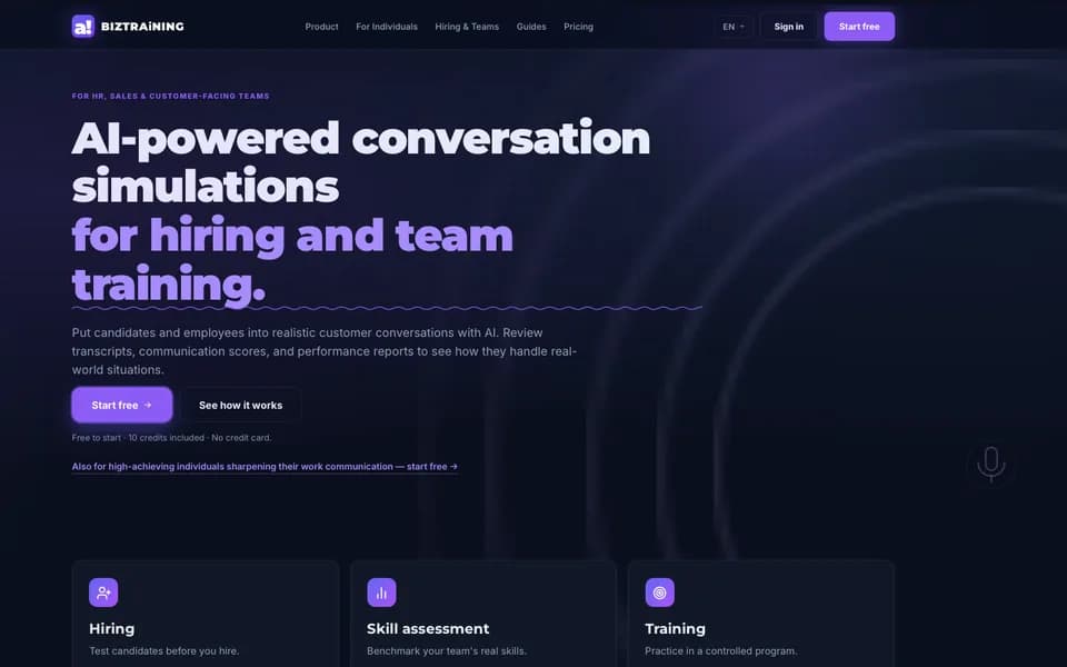 BIZTRAINING.AI home screen