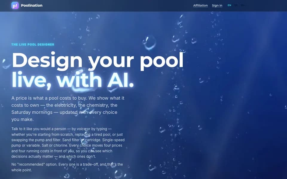 POOLINATION.COM home screen