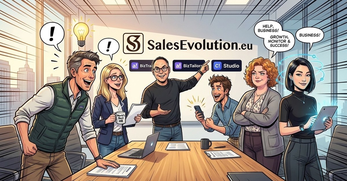 How it all started — the SalesEvolution team pitching BizTraining, BizTailors, and Studio to the BizzzWorld cast